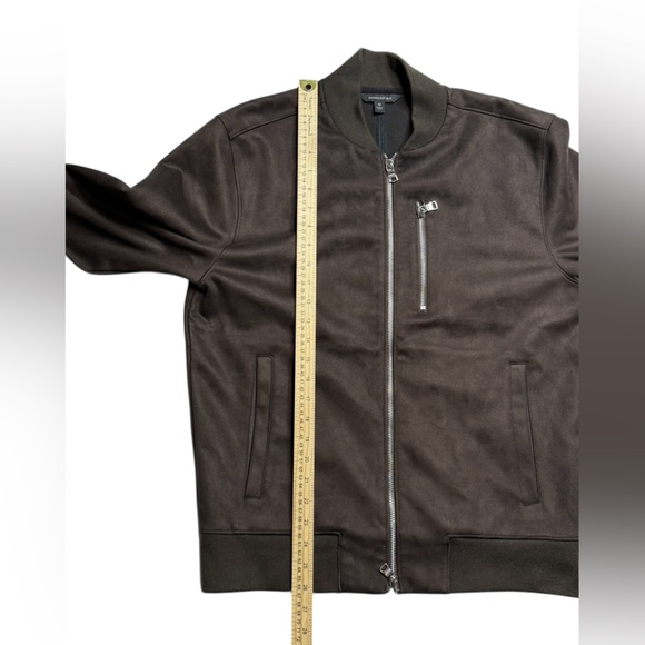 Banana Republic Faux Suede Chocolate Brown Bomber Jacket Men’s Medium - Picture 10 of 14
